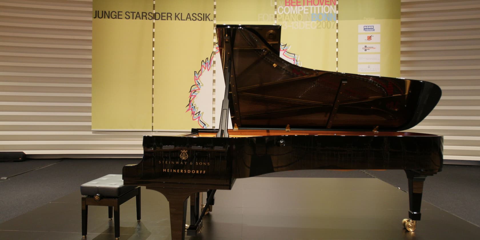 Grand piano on stage at the Beethoven Competition 2007.