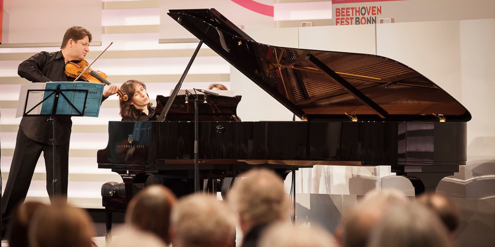 A violinist and a pianist perform at the Beethoven Fest Bonn.