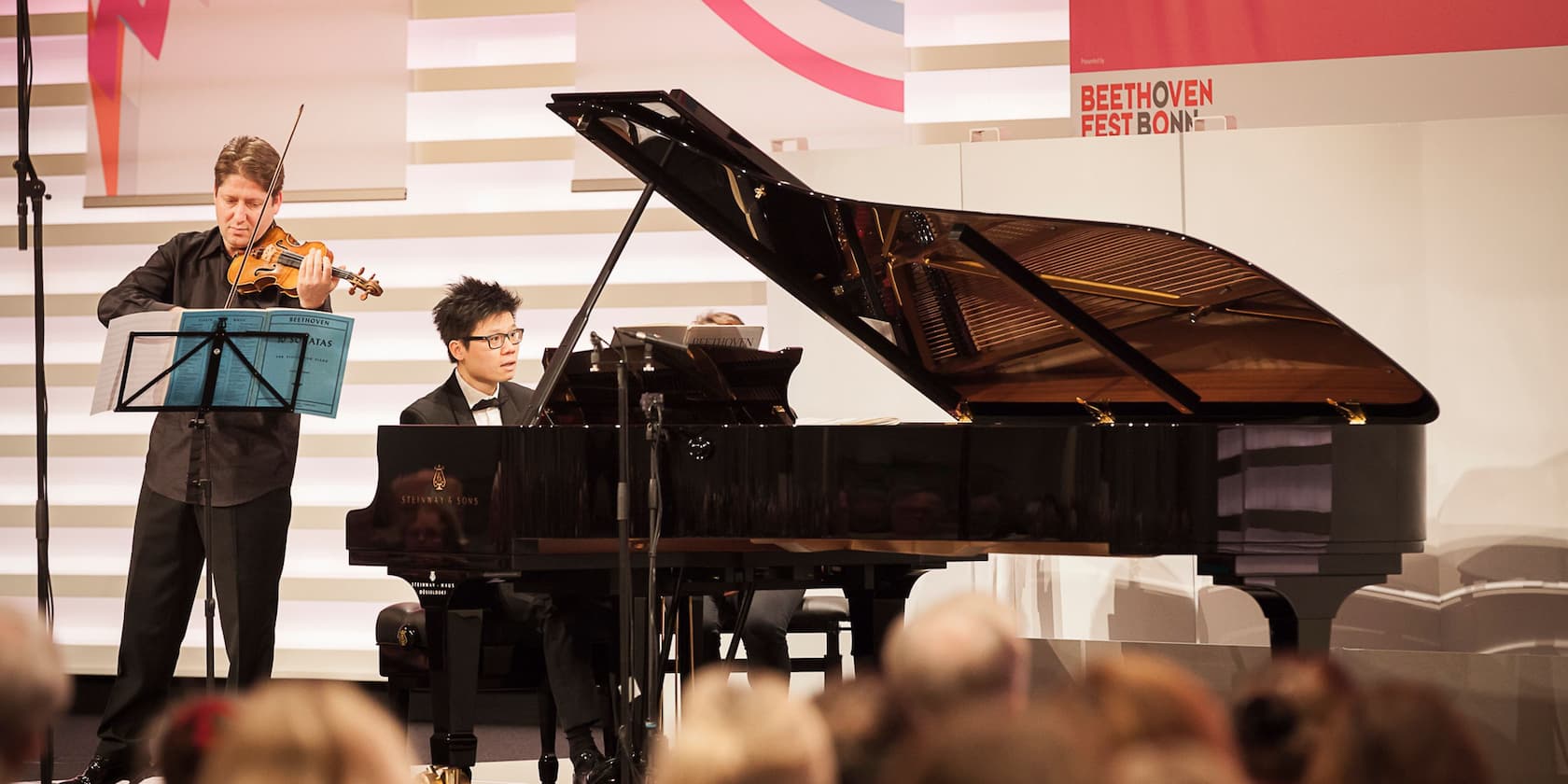 A violinist and a pianist perform at the Beethoven Fest Bonn.