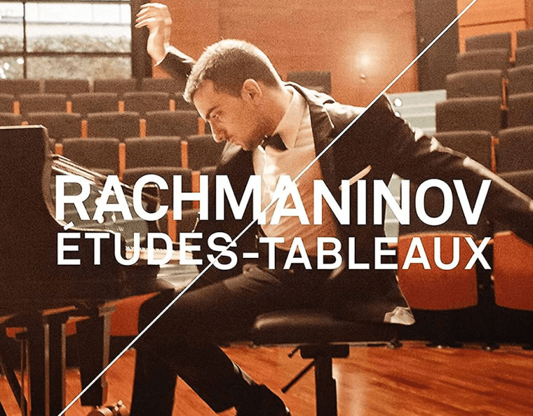 Alberto Ferro at the piano, text: Rachmaninov Etudes-Tableaux in the picture
